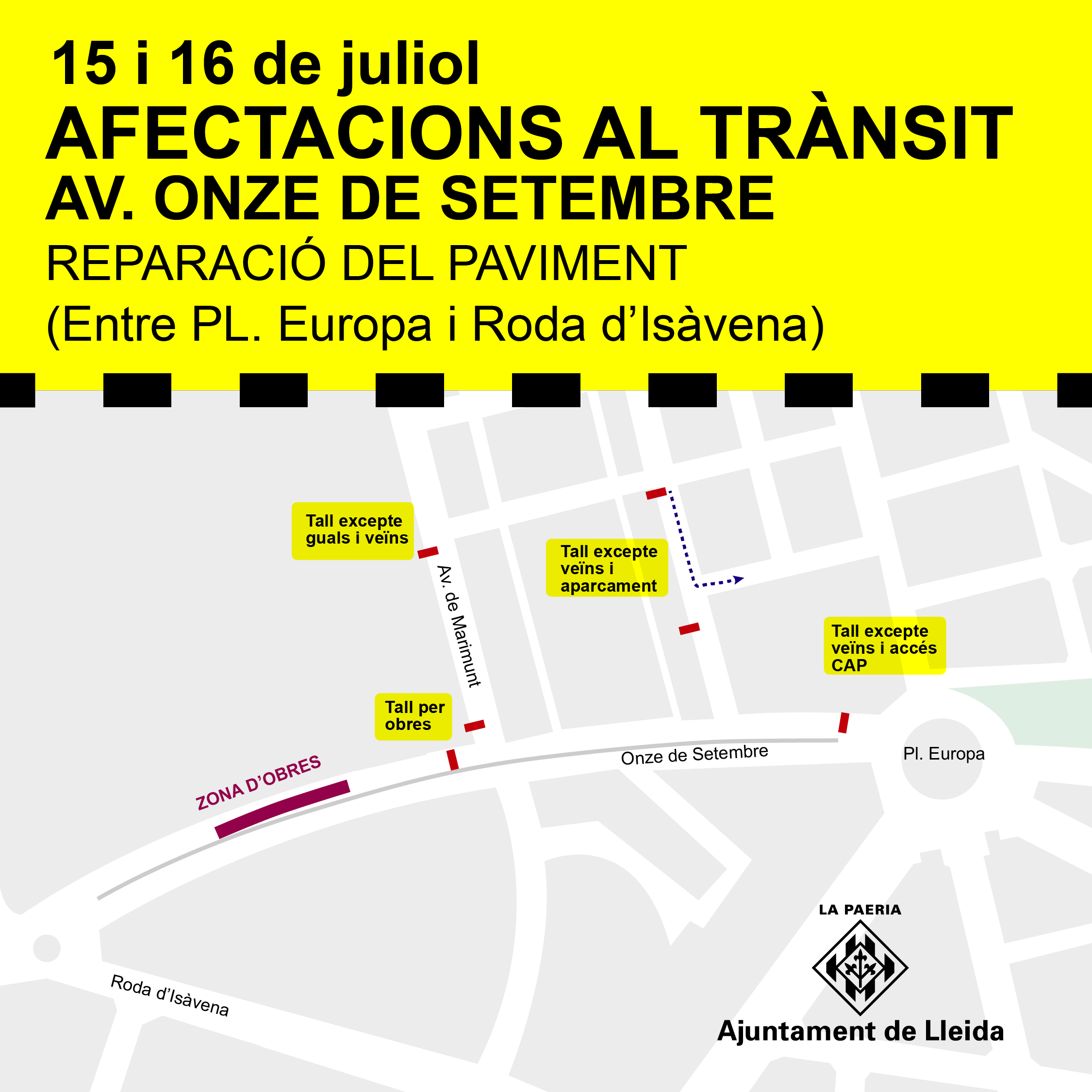 Incidències de trànsit per obres a partir de demà a Lleida ciutat